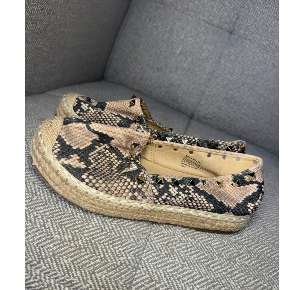 Steven by Steve Madden Billie Snakeskin Studded Espadrille Flats Tan Black 7